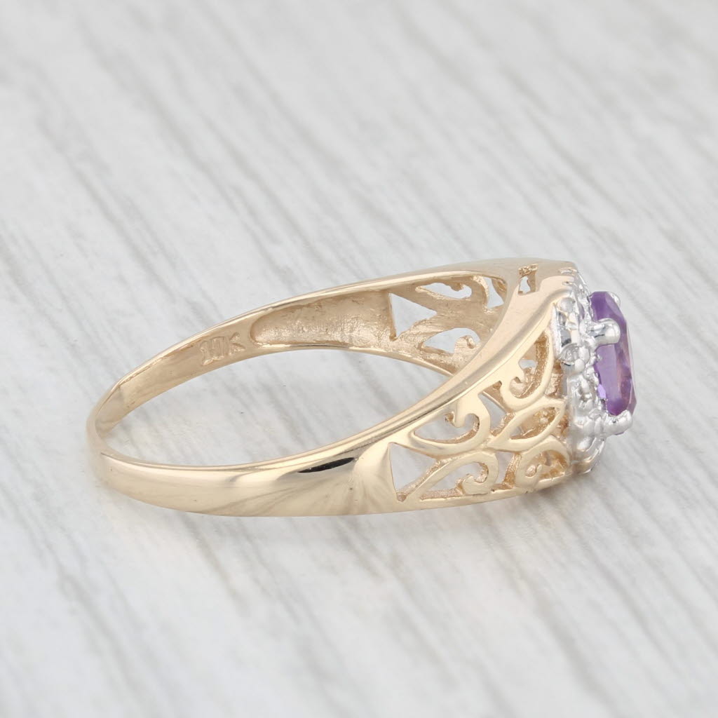 Light Gray 0.40ct Oval Amethyst Ring 10k Yellow Gold Openwork Diamond Accents Size 7