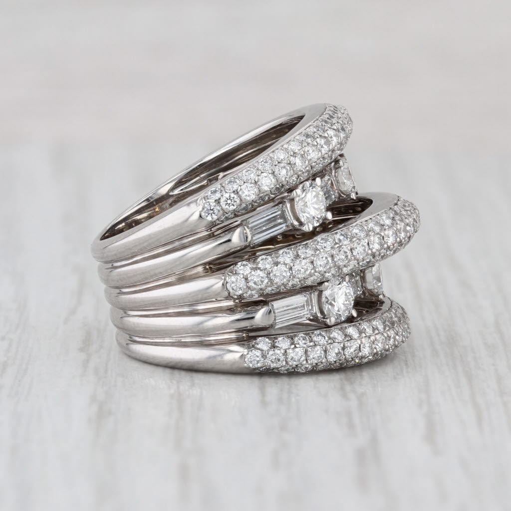 3.80ctw Stacked Multiband Ring 18k White Gold Size 6 Bock Cocktail Anniversary