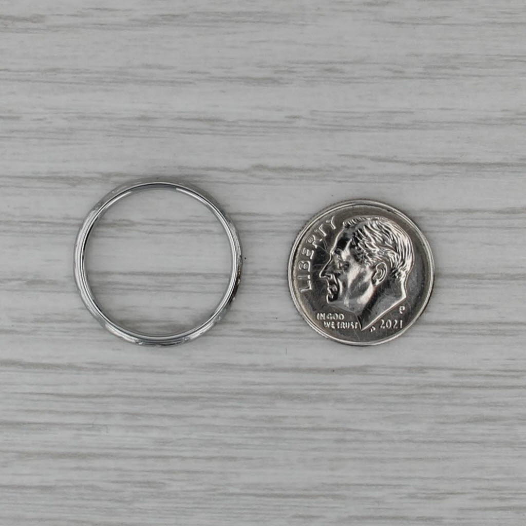 Etched Pattern Ring 18k White Gold Wedding Band Size 7 Stackable Bud & Blossom