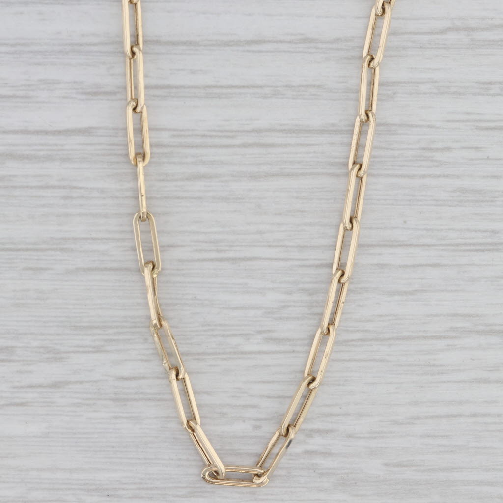 Gray Paperclip Elongated Cable Chain Necklace 14k Yellow Gold 20" 2.9mm