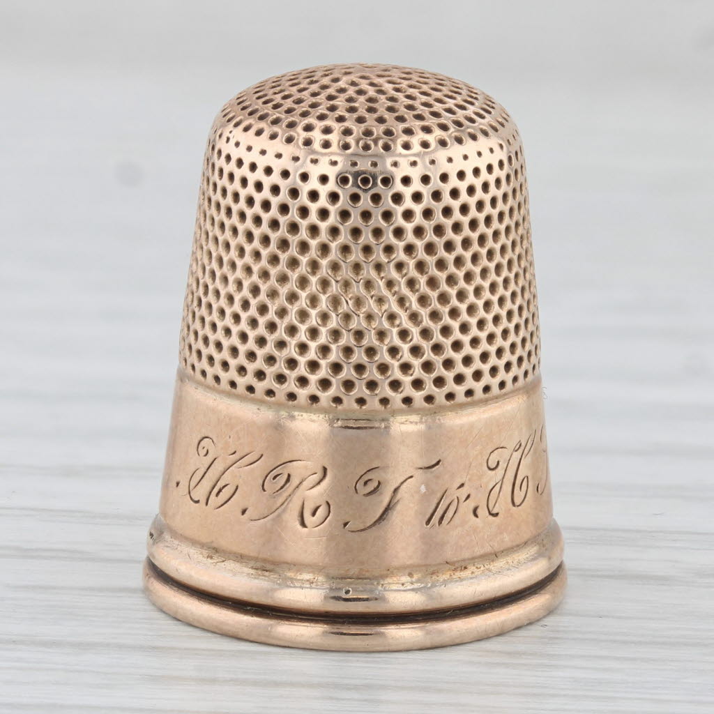 Light Gray Antique Engraved Thimble 10k Yellow Gold Sewing Keepsake Collectible Size 10