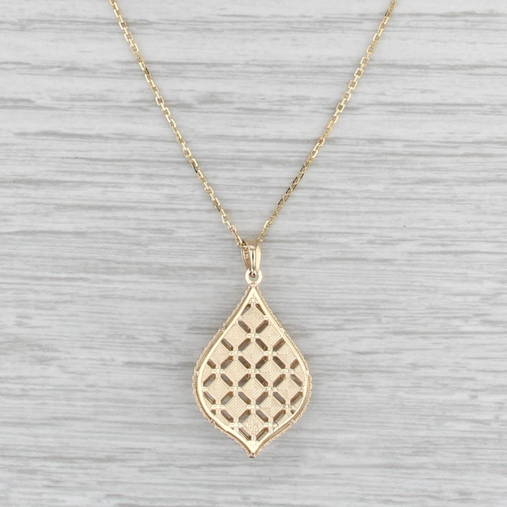 Floral Openwork Teardrop Pendant Necklace 14k 2-Toned Gold 17.75" Cable Chain