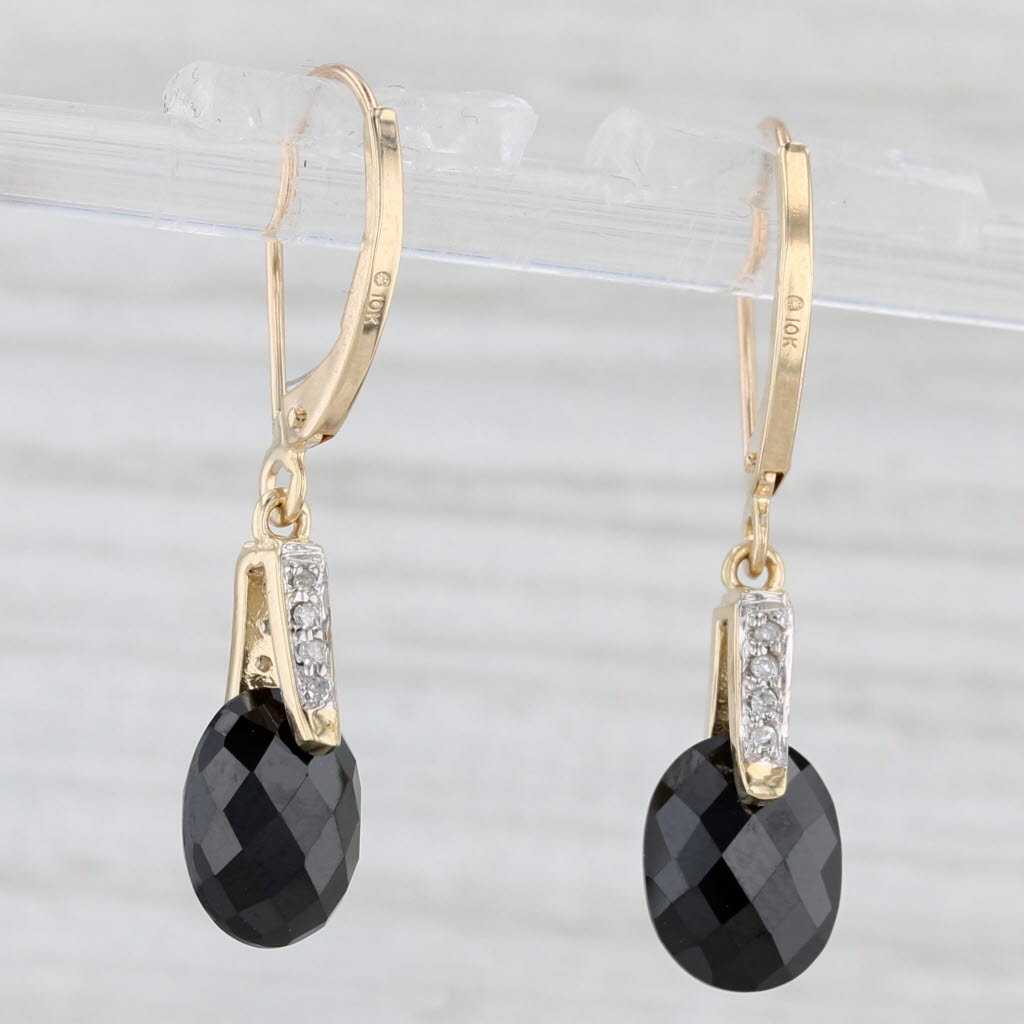 Light Gray Black Cubic Zirconia Dangle Earrings 10k Yellow Gold Lever Back Drops