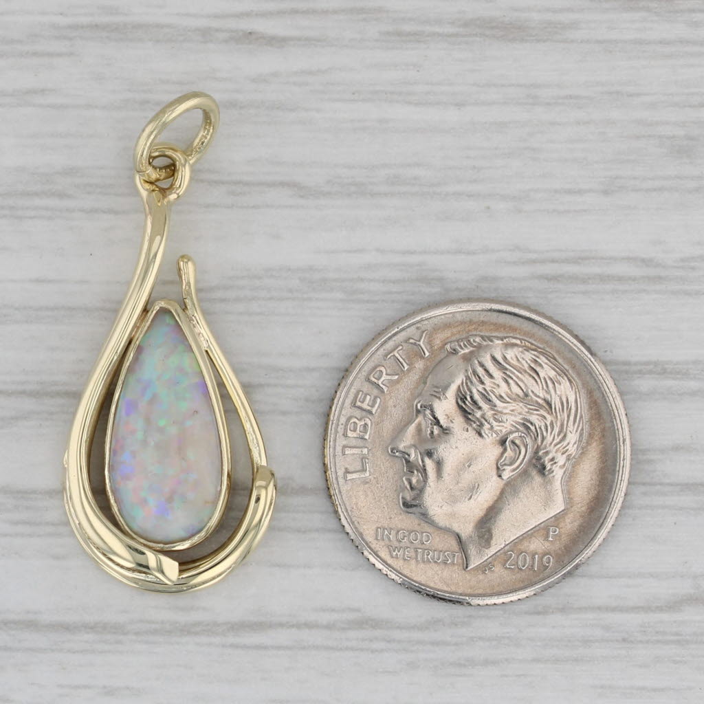 Gray Lab Created Opal Teardrop Pendant 14k Yellow Gold Pear Cabochon