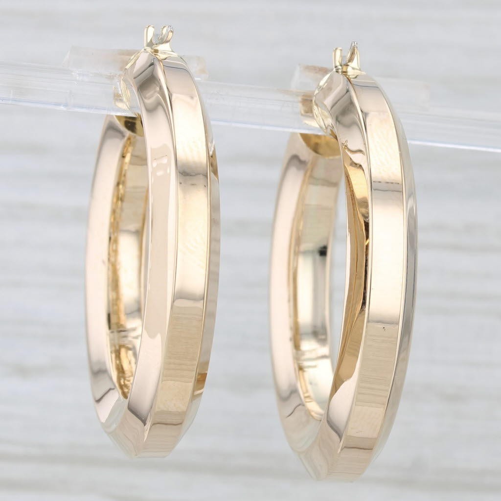 Light Gray Belved Large Hoop Earrings 14k Yellow Gold Snap Top Round Hoops