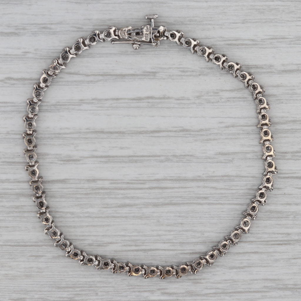 Gray 1ctw Diamond Tennis Bracelet 10k White Gold 7" 3.6mm