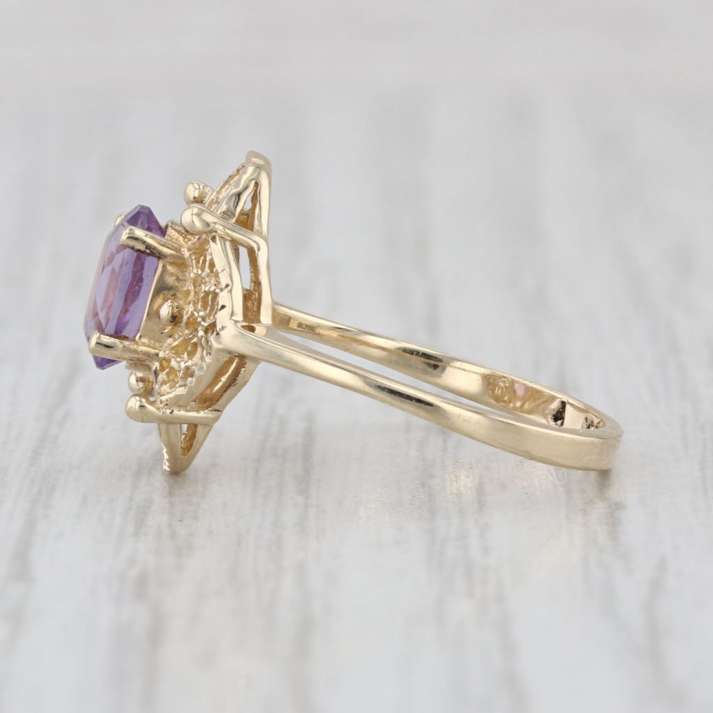Vintage 0.75ctw Amethyst Solitaire Filigree Ring 10k Yellow Gold Size 6