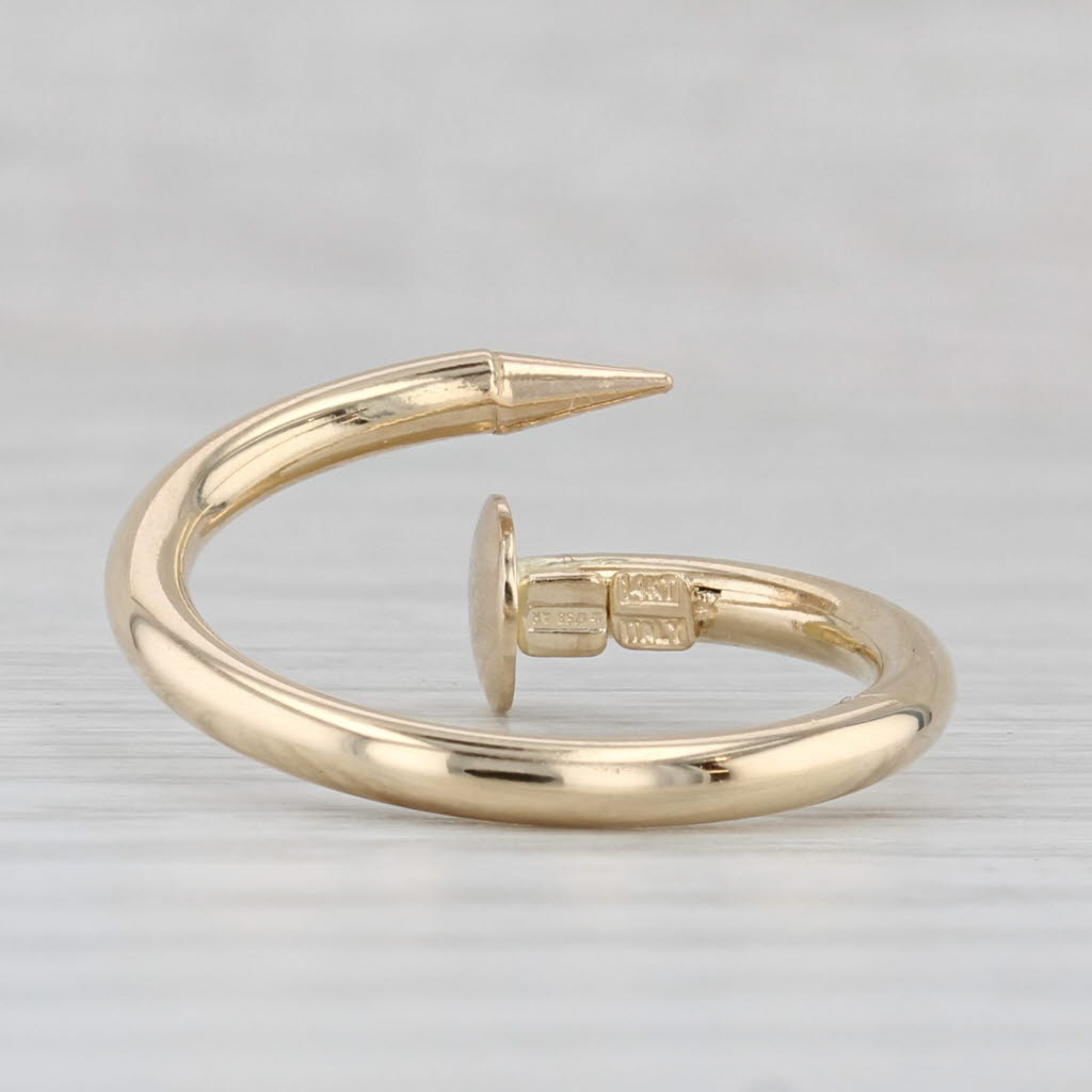 Light Gray Nail Bypass Ring 14k Yellow Gold Adjustable Size 6