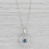 0.46ctw Teal & White Diamond Pendant Necklace 14k White Gold 18" Box Chain