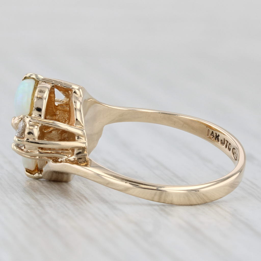 Light Gray Vintage Opal Diamond Bypass Ring 14k Yellow Gold Size 6.5