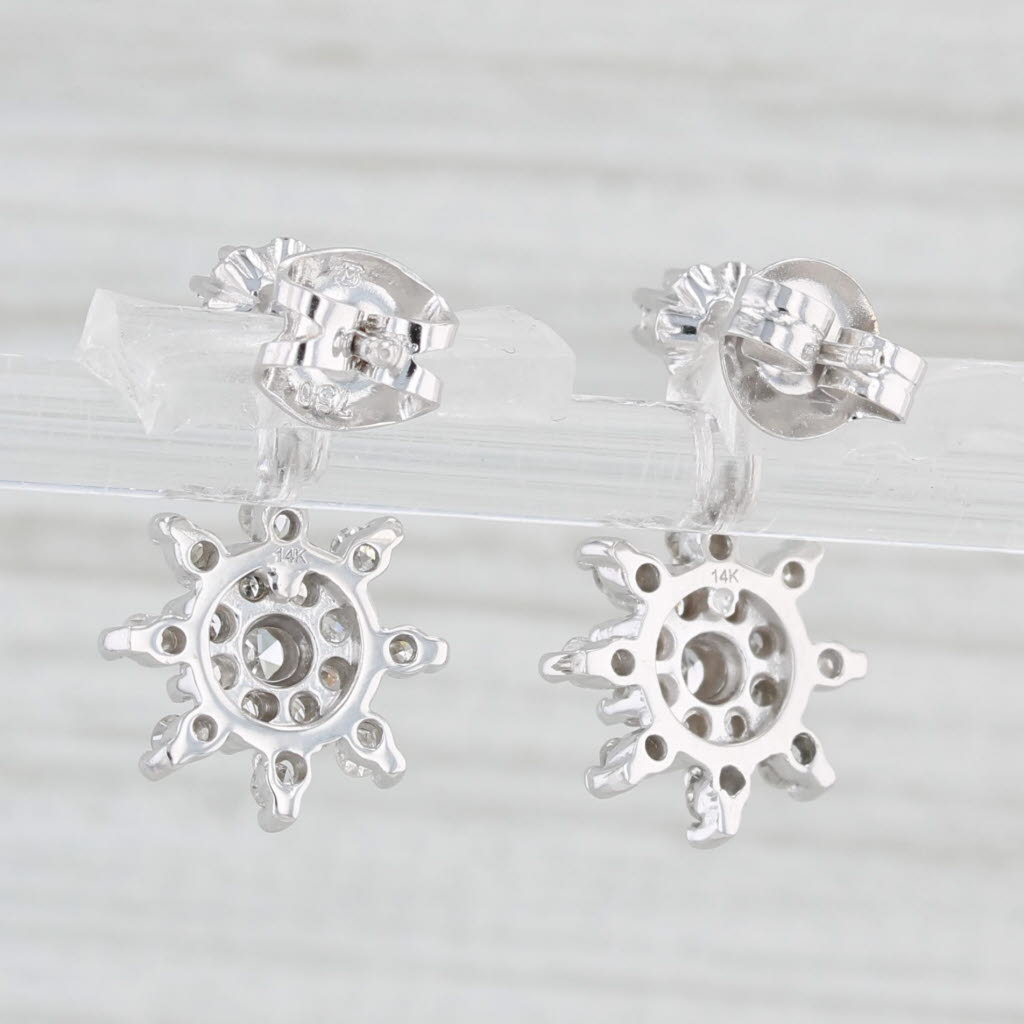 Light Gray 0.58ctw Diamond Snowflake Flower Dangle 14k White Gold