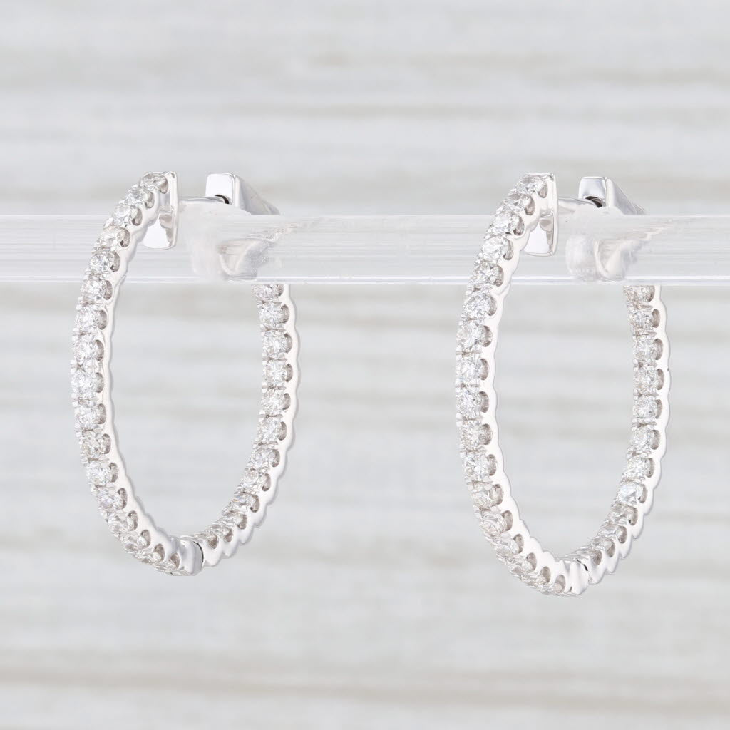 New 1.12ctw Diamond Inside Out Hoop Earrings 14k White Gold Pierced Round Hoops
