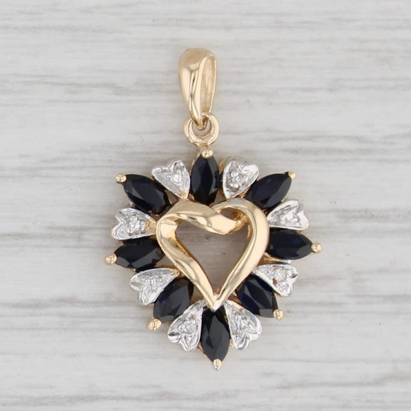 Light Gray 1.60ctw Blue Sapphire Diamond Heart Pendant 10k Yellow Gold