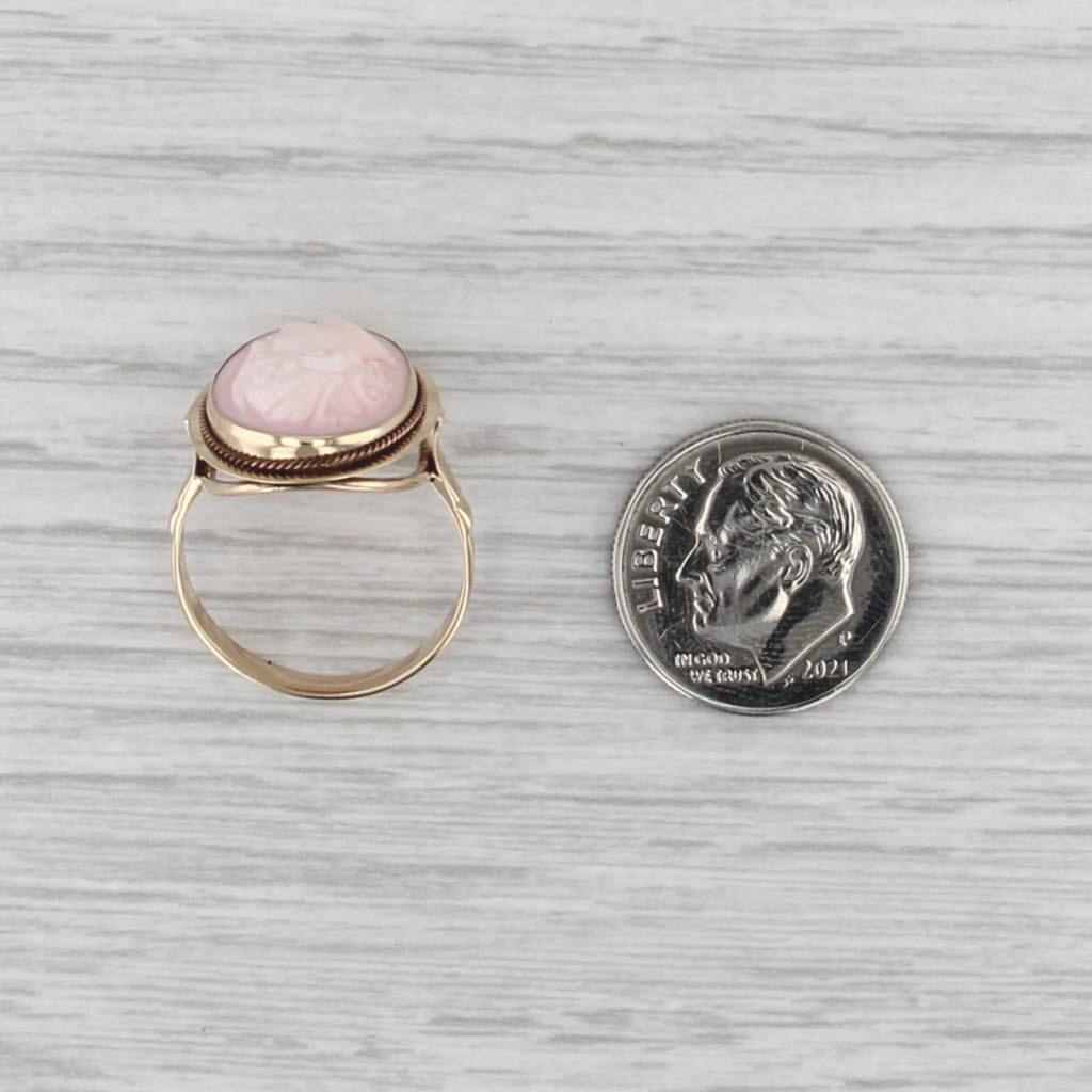Vintage Cameo Ring 14k Yellow Gold Size 6.5 Pink Carved Shell