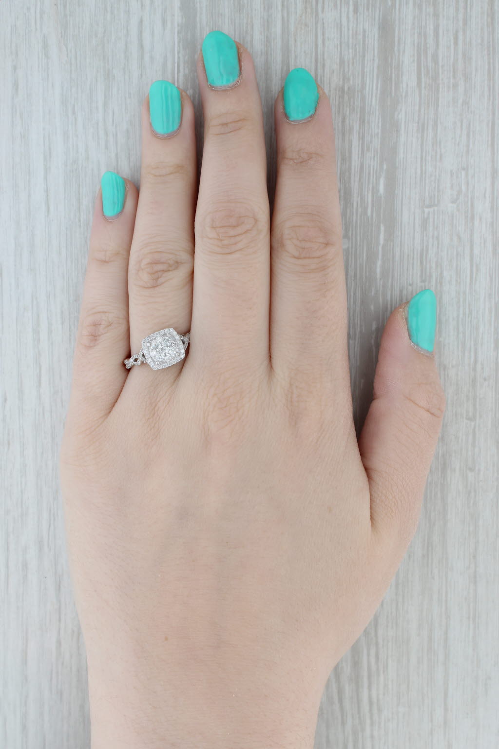 Gray 0.57ctw Round Diamond Halo Engagement Ring 14k White Gold Size 10