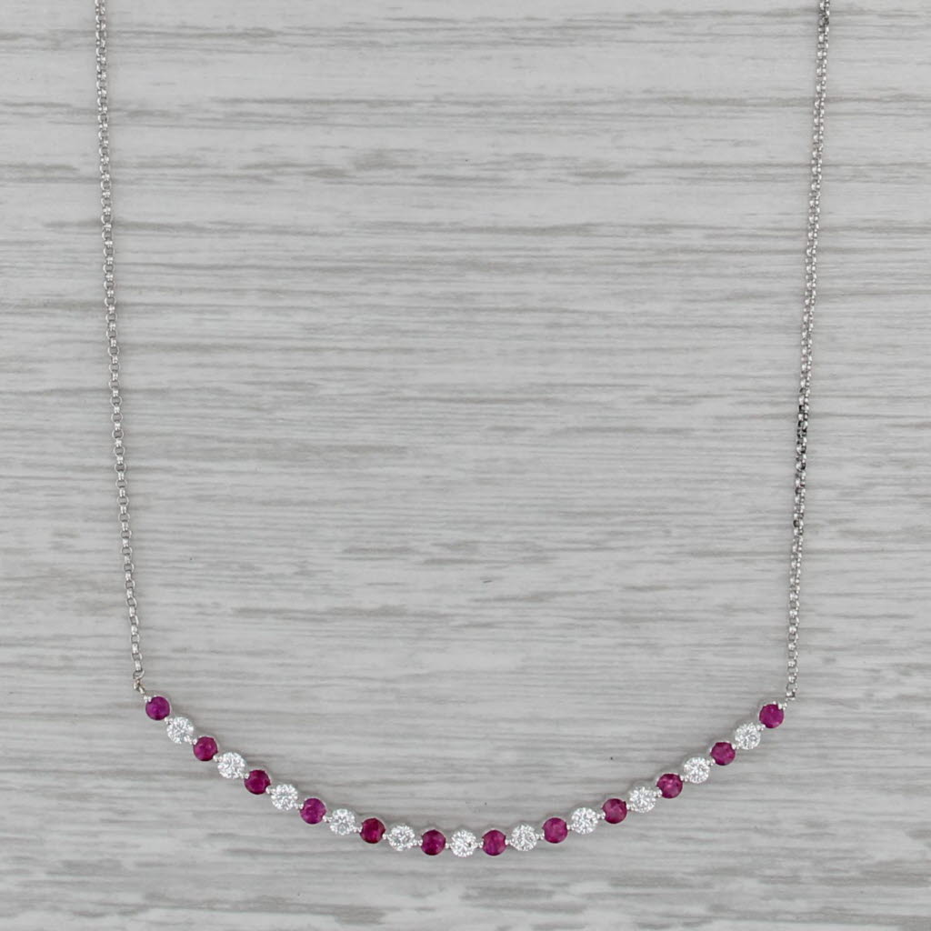 1.40ctw Ruby Diamond Curved Bar Necklace 14k White Gold 18" Cable Chain