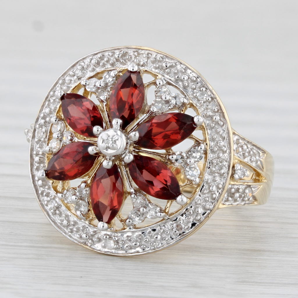 Light Gray 2.03ctw Garnet Flower Diamond Halo Ring 14k White Gold Size 7.75 Cocktail