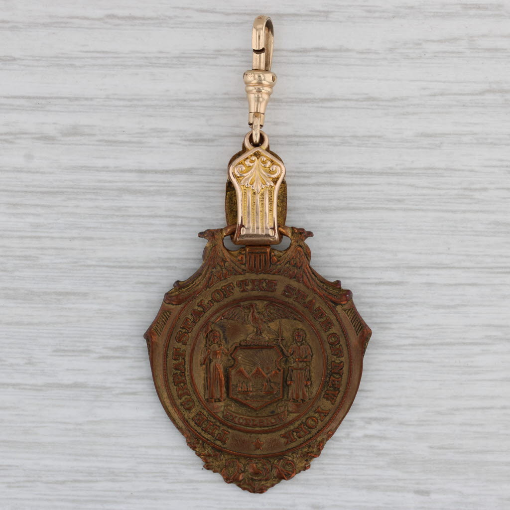 Gray Vintage New York State Seal Fob Pendant Gold Filled Bronze Souvenir Keepsake