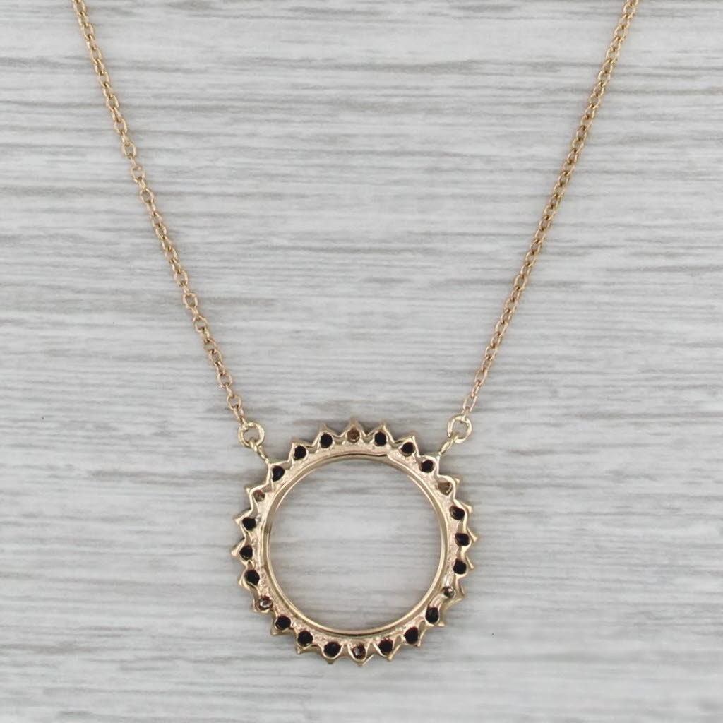 0.46ctw Blue Sapphire Diamond Circle Pendant Necklace 14k Yellow Gold 16.25"