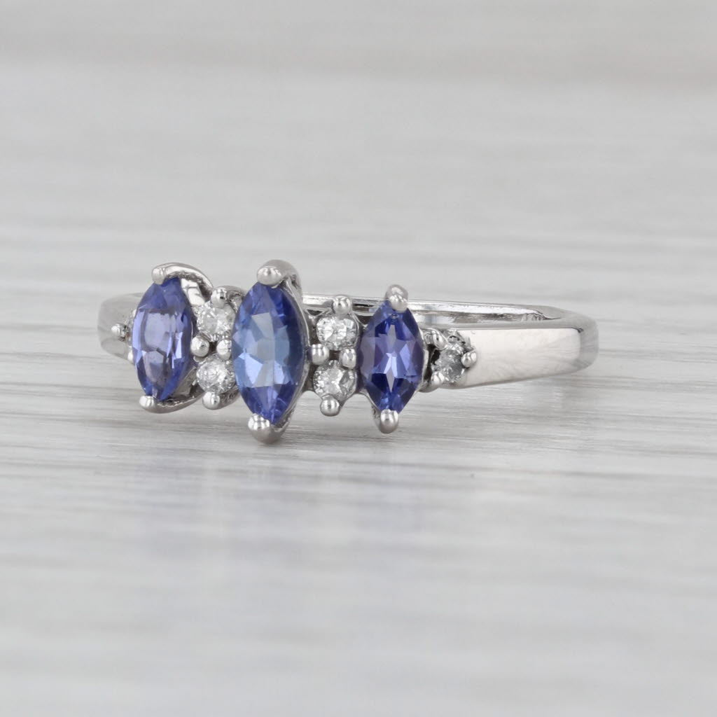 0.63ctw Tanzanite Diamond Ring 14k White Gold Size 7 3-Stone Stackable