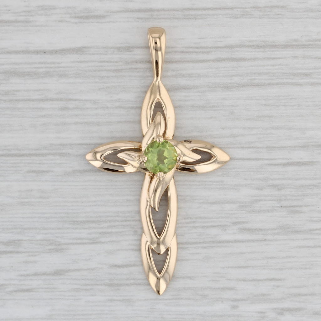 Gray 0.55ctw Green Peridot Cross Pendant 14k Yellow Gold August Birthstone