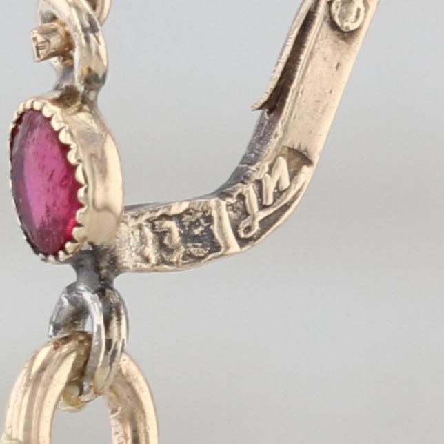 Antique Red Glass Teardrop Dangle Earrings 9k Yellow Gold Hook Posts