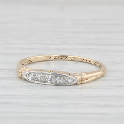 Light Gray Vintage Diamond Wedding Band 14k Yellow Gold Palladium Size 6.25 Stackable Ring