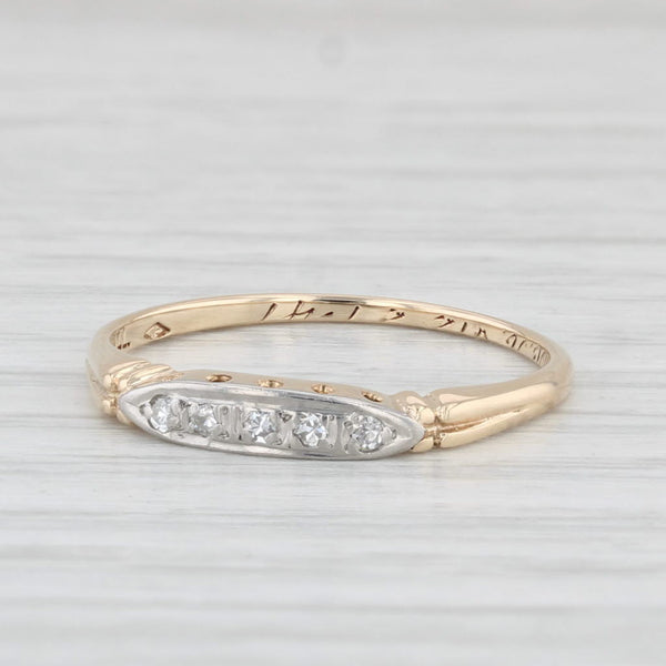 Vintage Diamond Wedding Band 14k Yellow Gold Palladium Size 6.25 Stackable Ring