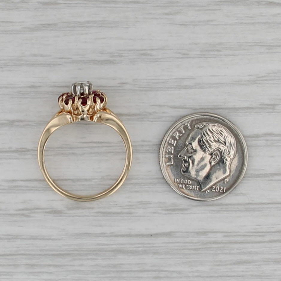0.53ctw Garnet Diamond Flower Ring 14k Yellow Gold Size 5.5