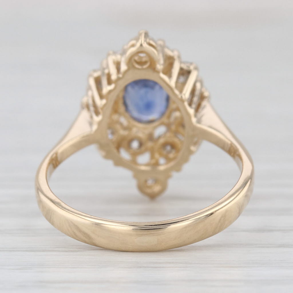 1.65ctw Blue Sapphire Diamond Halo Ring 14k Yellow Gold Size 6.5 Engagement