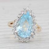 4.26ctw Pear Blue Topaz Diamond Halo Ring 14k Yellow Gold Size 7 Cocktail