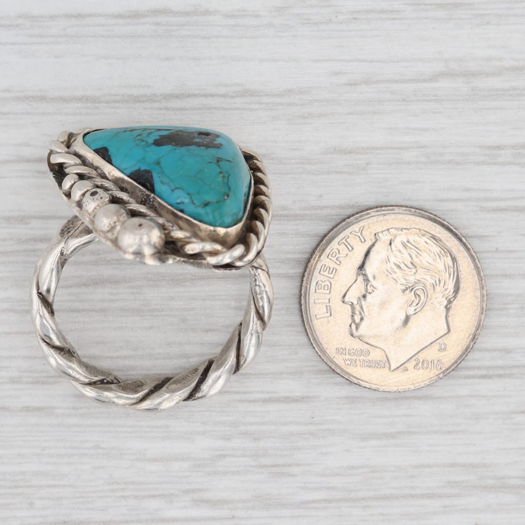 Light Gray Vintage Native American Turquoise Cabochon Ring Sterling Silver Signed Size 8