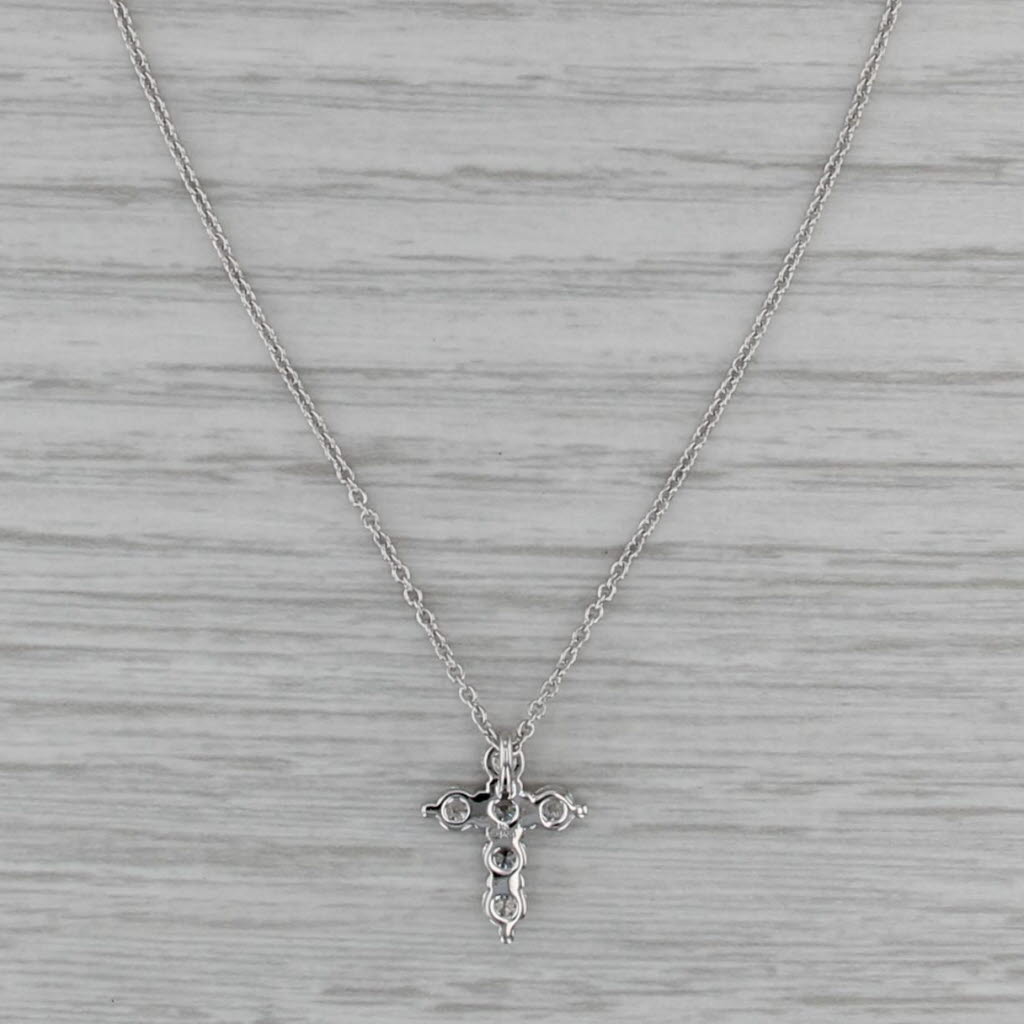 New Small Diamond Cross Pendant Necklace 14k White Gold Cable Chain 16" 18"