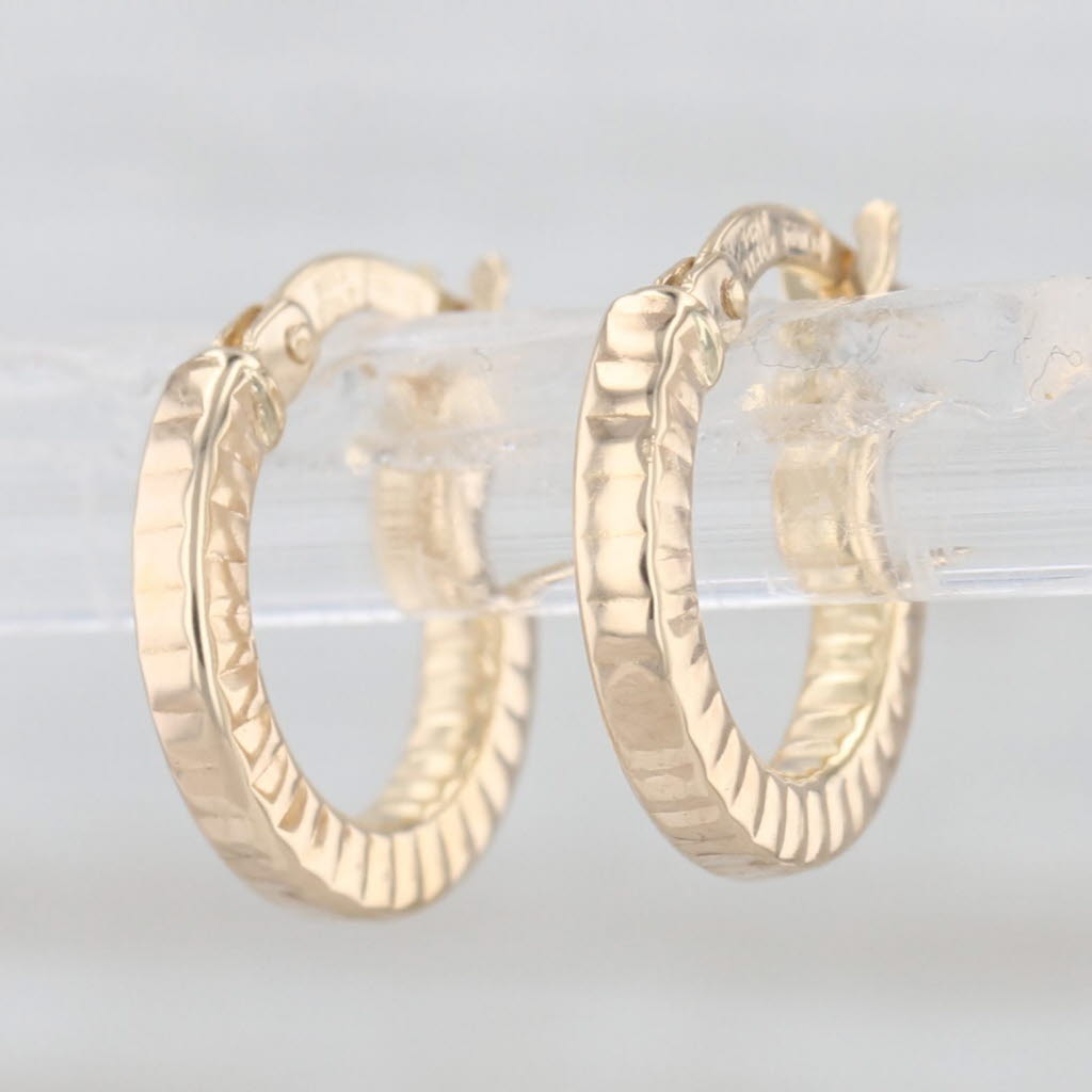 Small Beveled Round Hoop Huggie Earrings 14k Yellow Gold Snap Top Hoops