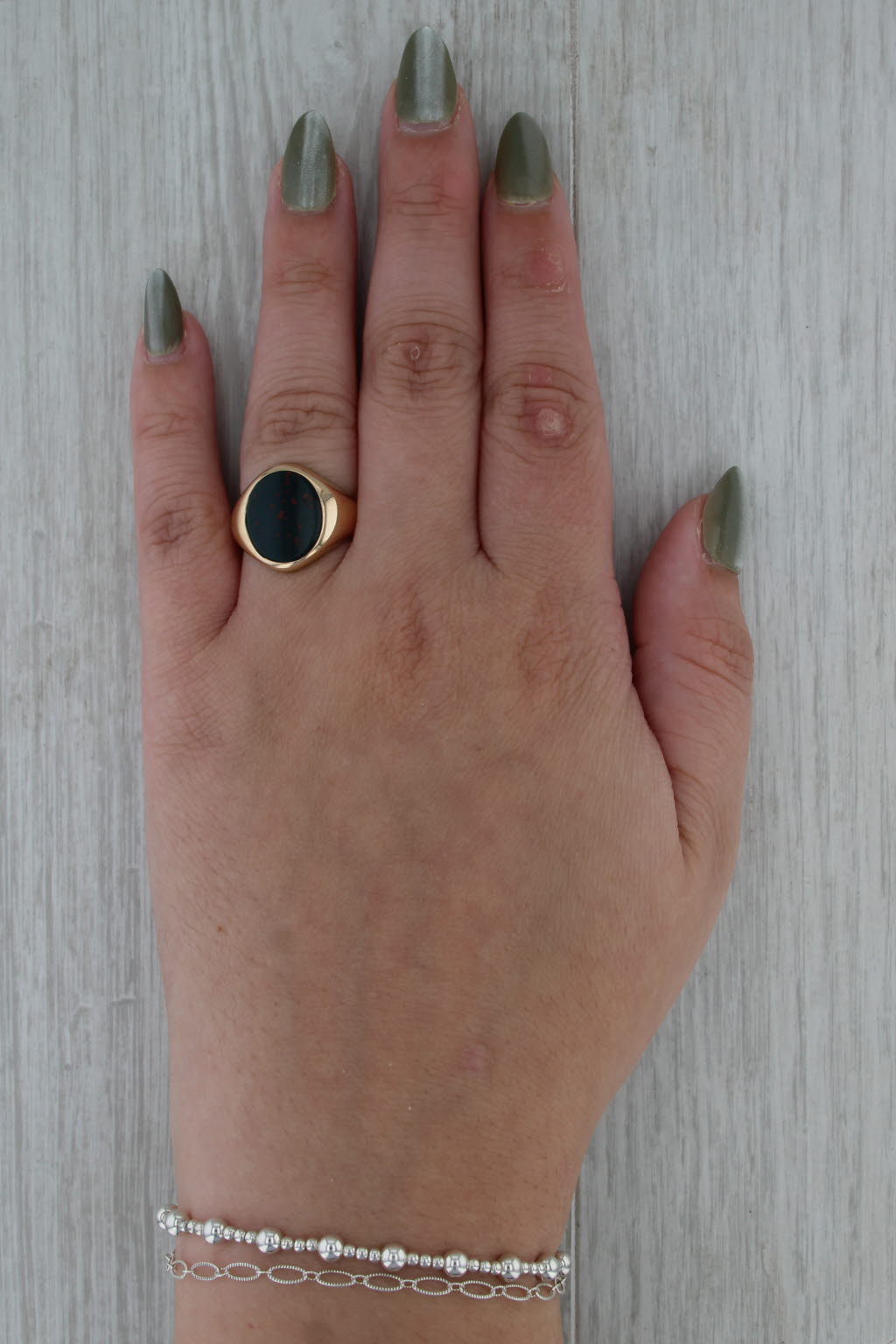 Vintage Bloodstone Chalcedony Signet Ring 10k Yellow Gold Size 7.5