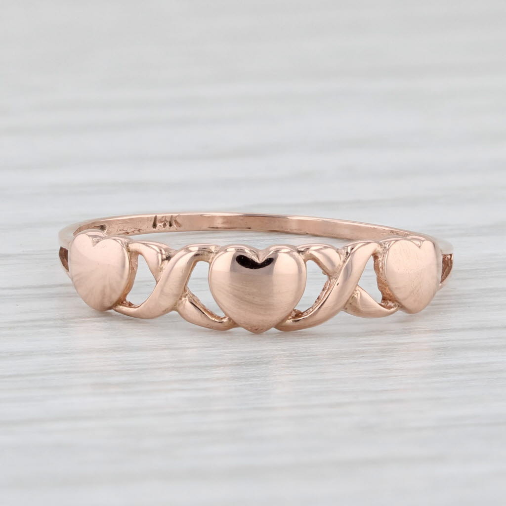 Light Gray XO Heart Ring 14k Rose Gold Size 8 Stackable Band