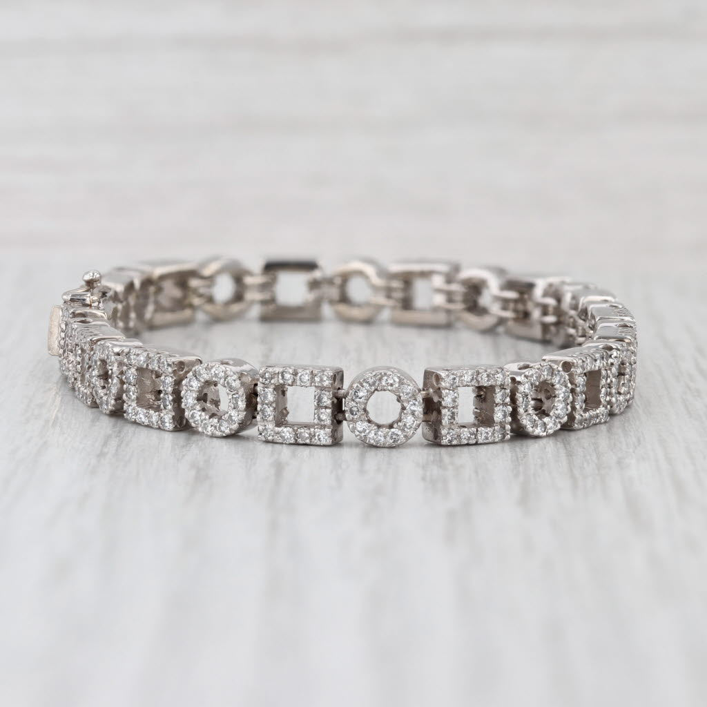 1.25ctw Tennis Bracelet Square Circle Chain 14k White Gold 6.75" 5.7mm