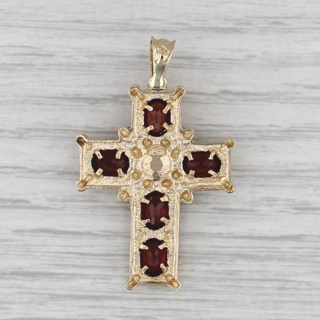 2ctw Garnet Cultured Pearl Cross Pendant 14k Yellow Gold Ornate