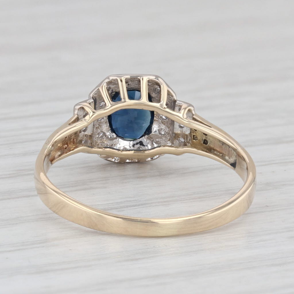 Light Gray Vintage 1.1ctw Blue Sapphire Diamond Halo 14k Yellow Ring 14k Gold Engagement