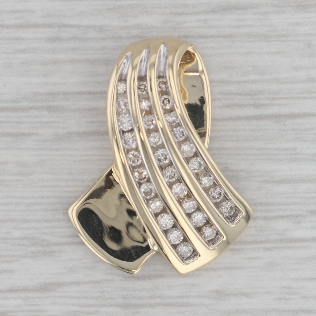 Gray 0.40ctw Diamond Support Ribbon Pendant 14k Yellow Gold
