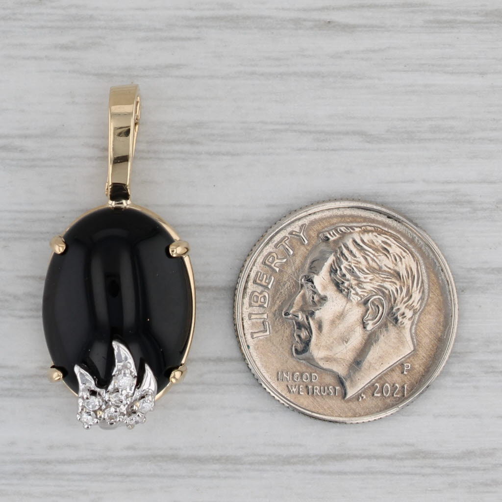 Gray Onyx Oval Cabochon Diamond Pendant 14k Yellow Gold Enhancer with Clip Bail