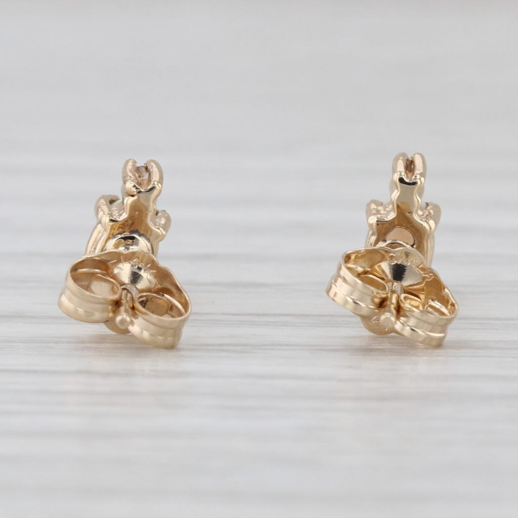 Oval Cabochon Opal Stud Earrings 10k Yellow Gold Diamond Accents