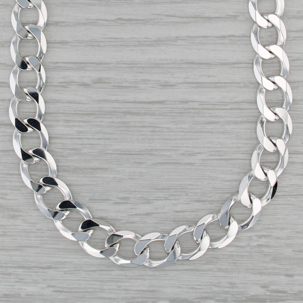 22.25" 11mm Curb Chain Necklace Sterling Silver Italy