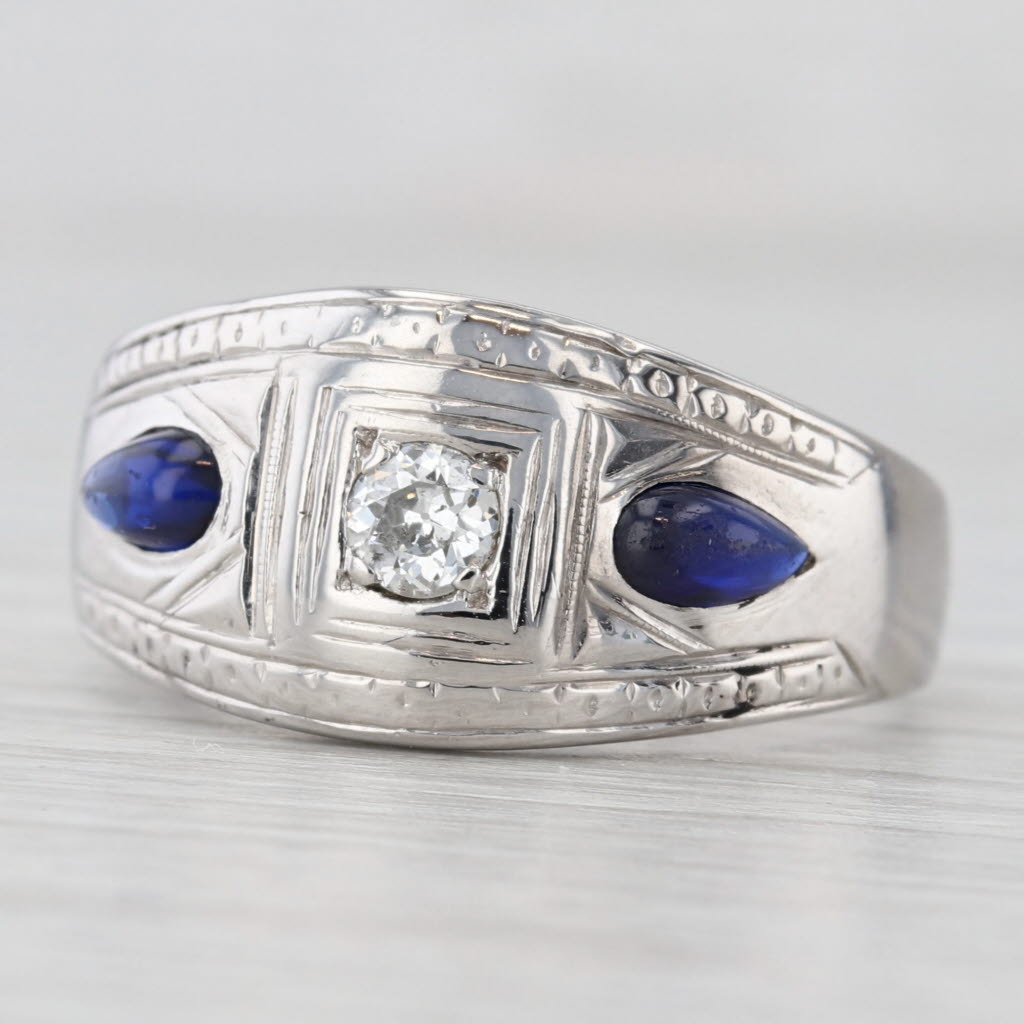 Light Gray Vintage Lab Created Sapphire Diamond Ring 14k White Gold Size 8.75