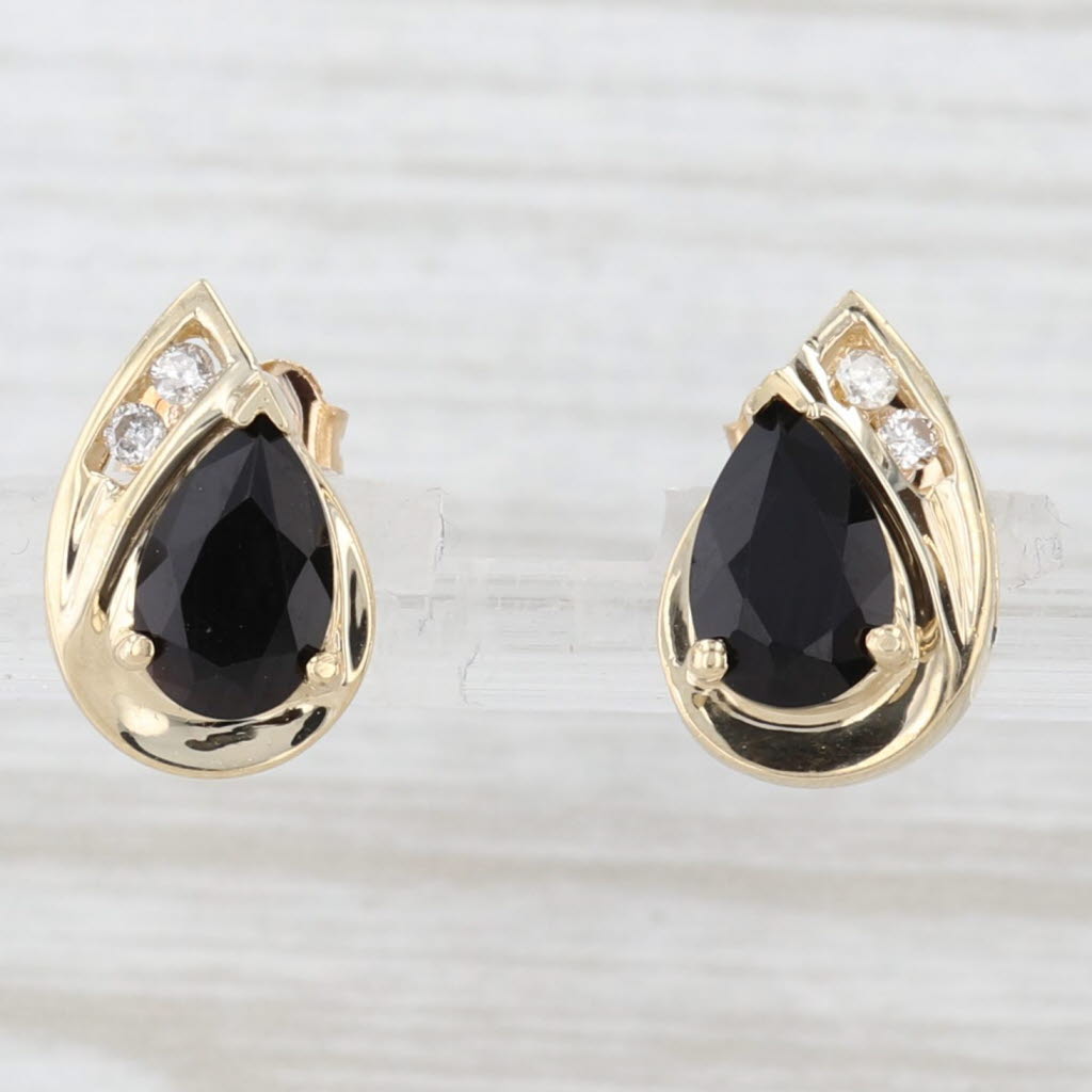 Onyx Pear Diamond Stud Earrings 14k Yellow Gold Studs