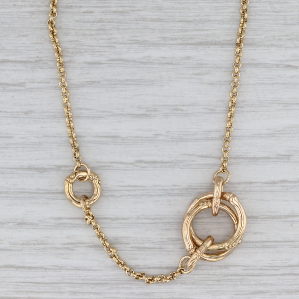 John Hardy Linked Bamboo Circles Station Necklace 35.7" Cable Chain 18k Gold