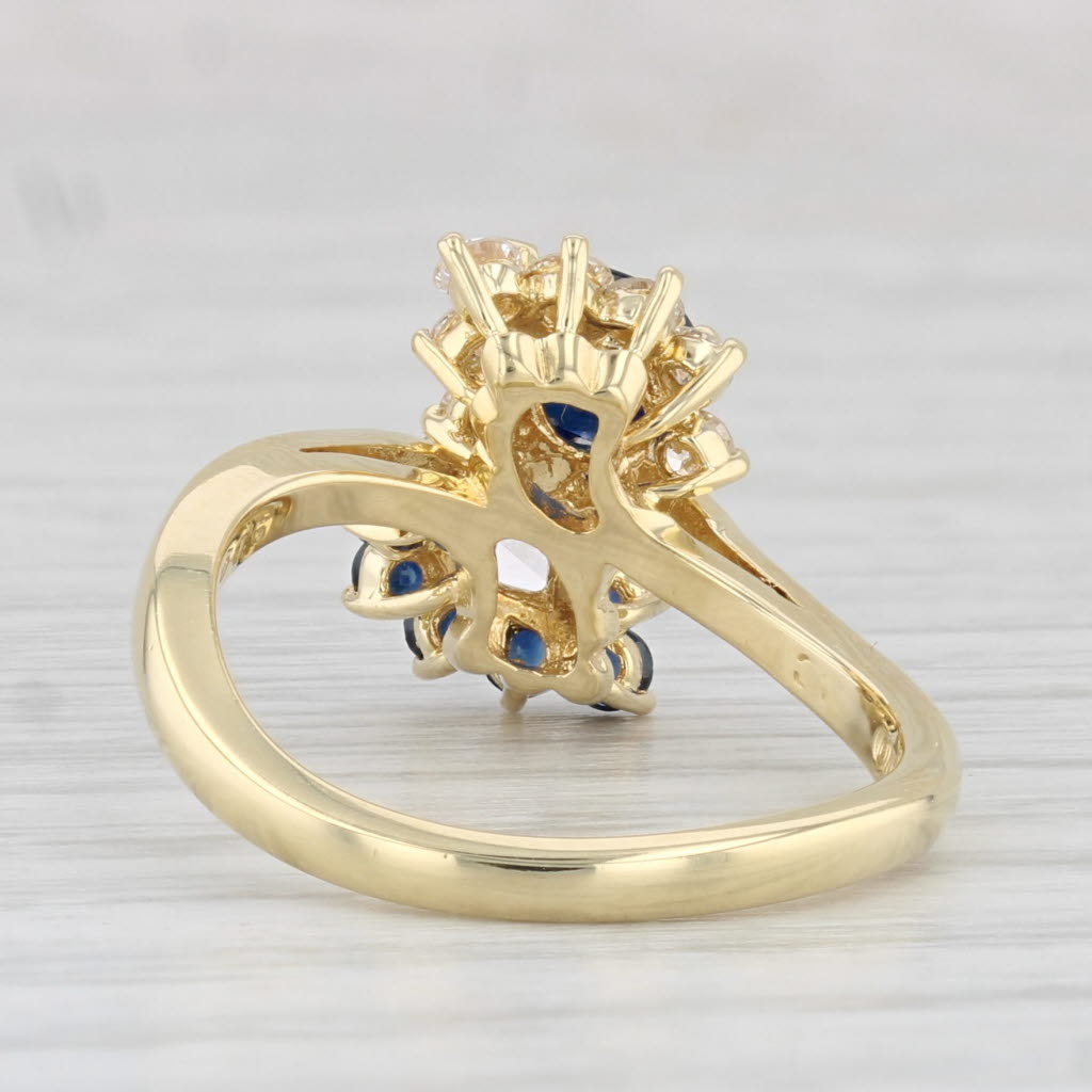 Light Gray 1.43ctw Diamond Blue Sapphire Bypass Ring 18k Yellow Gold Size 6.25