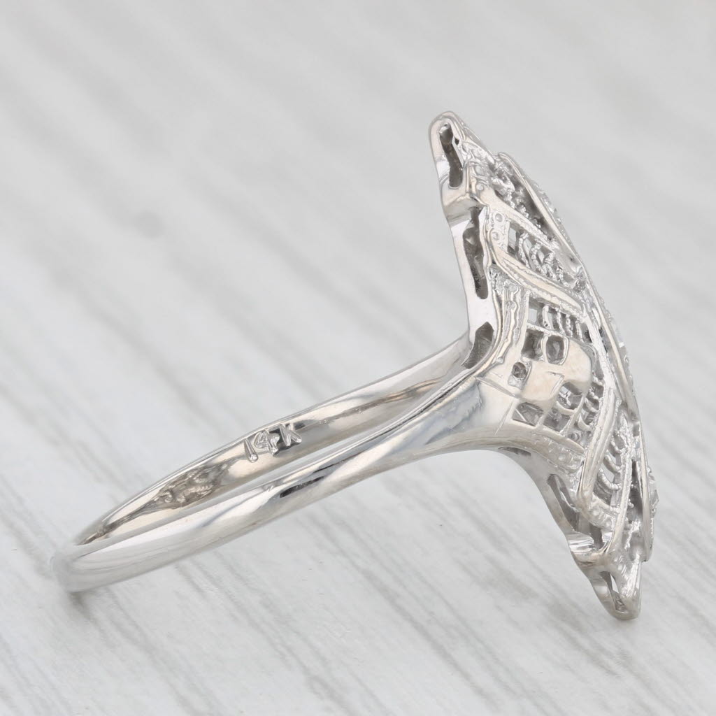 Light Gray Antique Diamond Filigree Ring 14k White Gold Size 9.5
