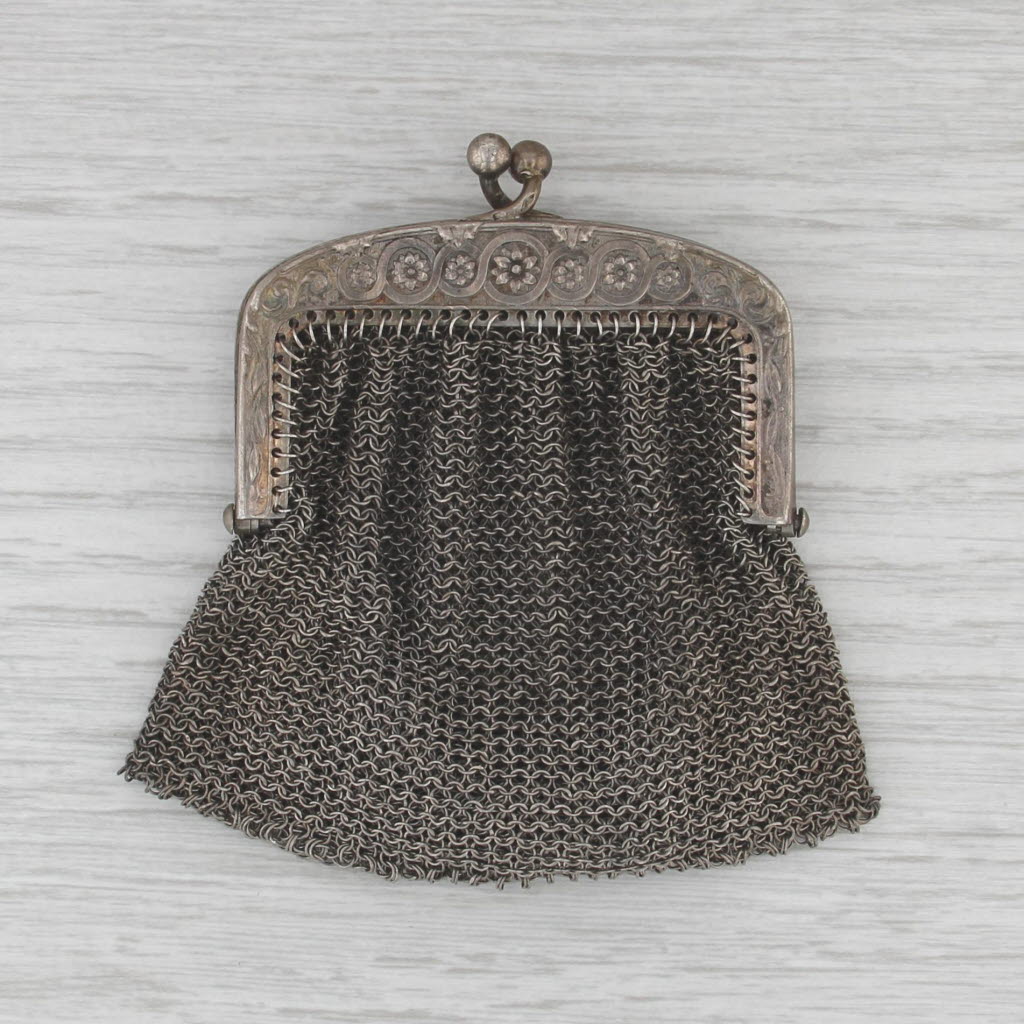 Vintage Chainmail Change Coin Purse 950 Silver