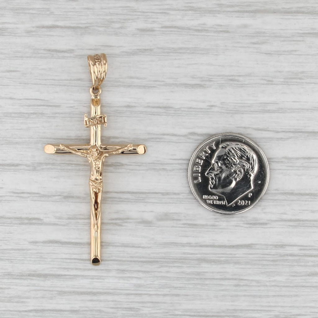 Crucifix Cross Pendant 18k Yellow Gold INRI Religious Jewelry